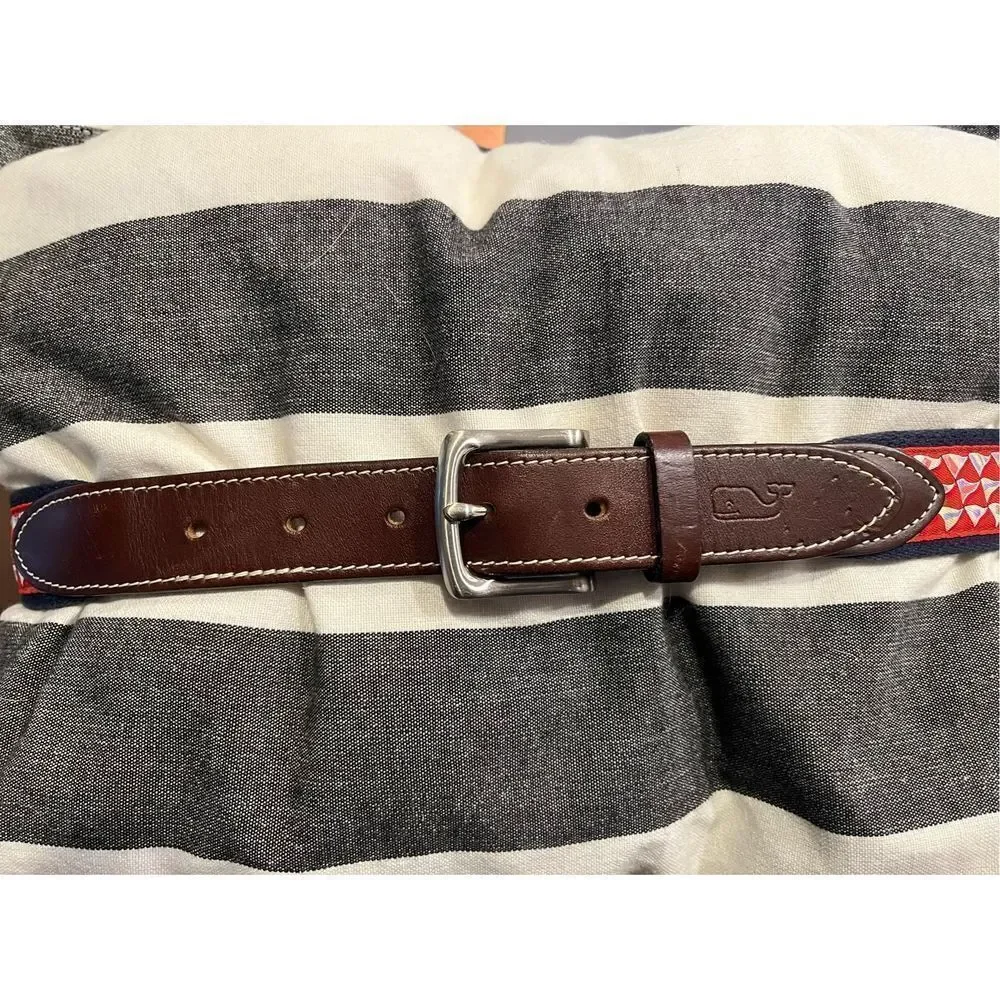 Vineyard Vines Sailibg Flags Canvas & Leather Belt sz 32